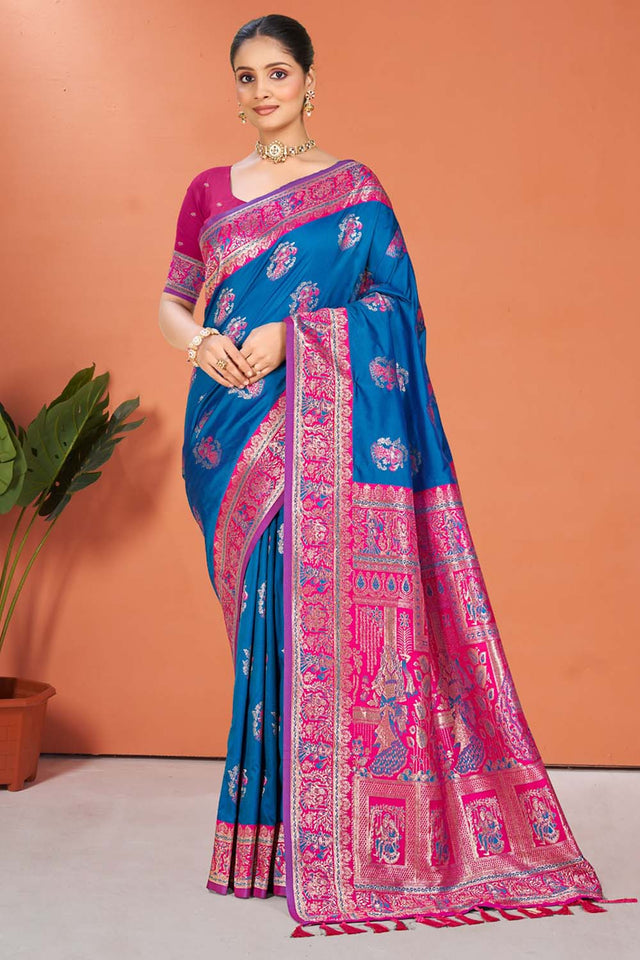 Royal Blue Woven Silk Saree