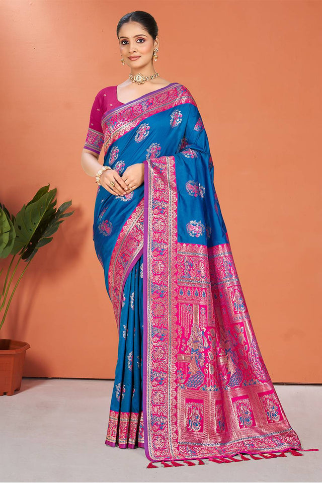 Blue Woven Silk Saree