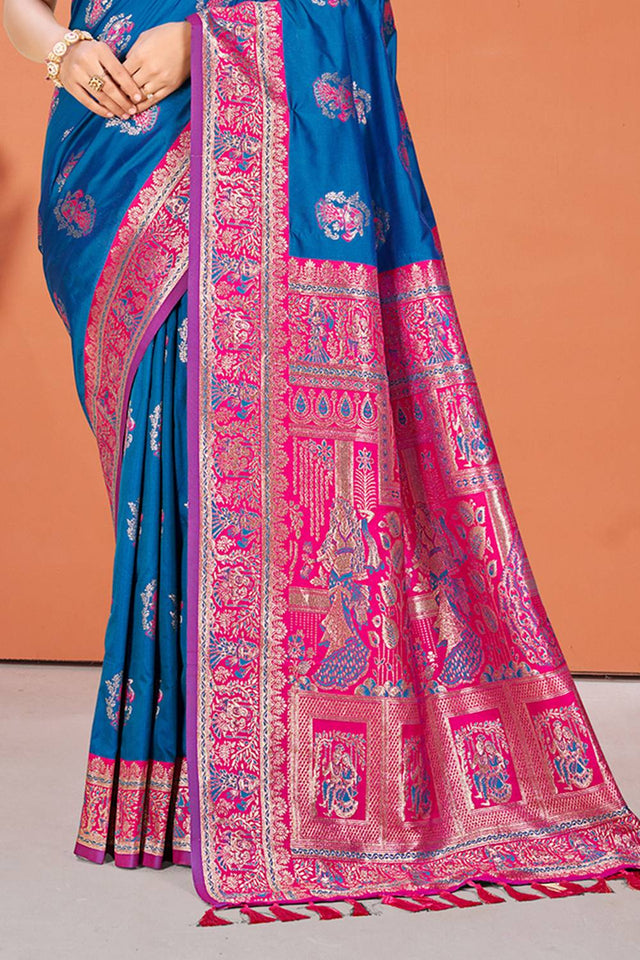 Blue Woven Silk Saree