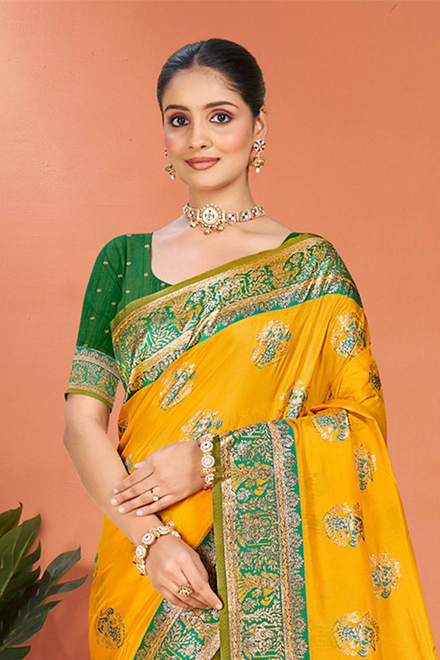Yellow Woven Silk Saree