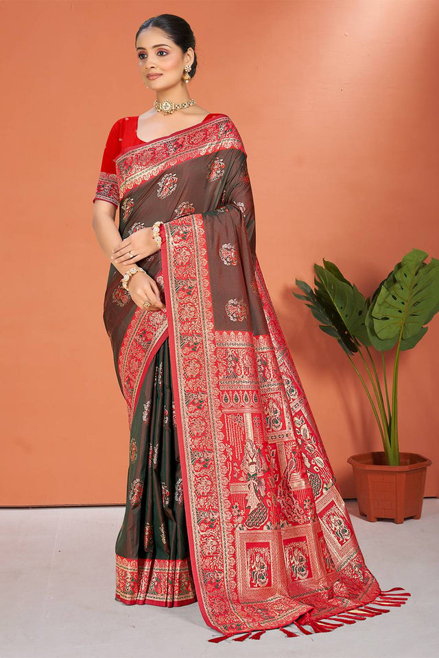 Brown Woven Silk Saree