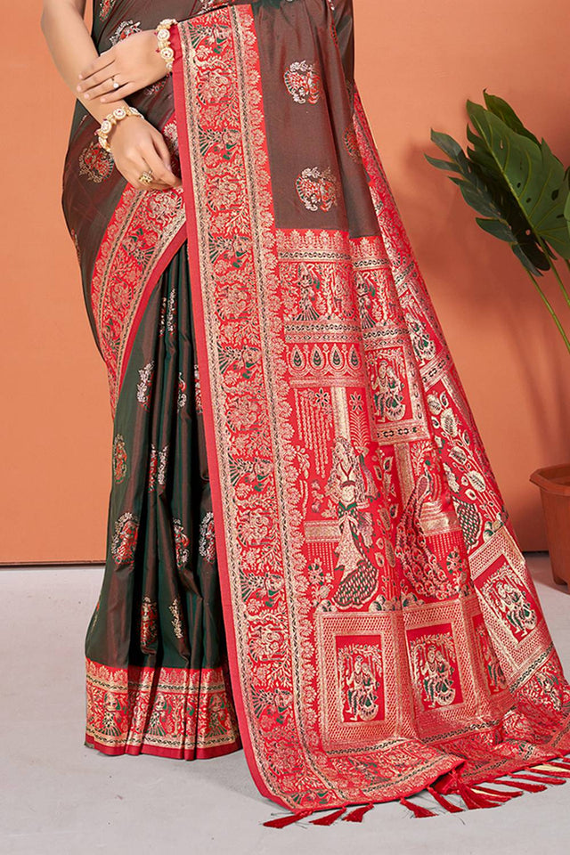 Brown Woven Silk Saree