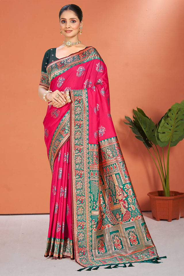 Pink Woven Silk Saree