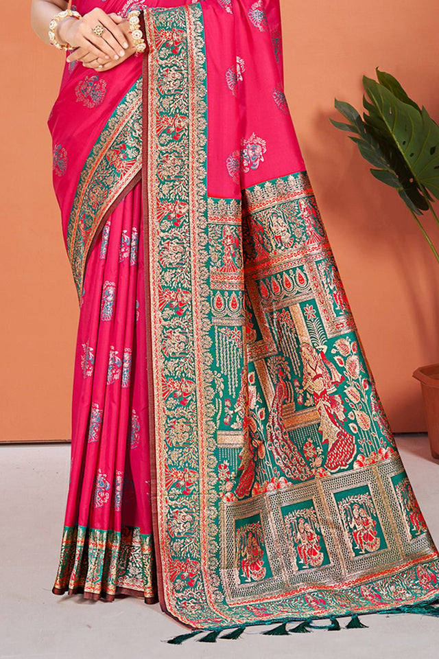 Pink Woven Silk Saree