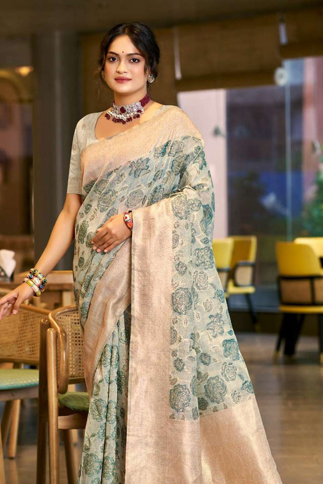 Green Woven Cotton Saree