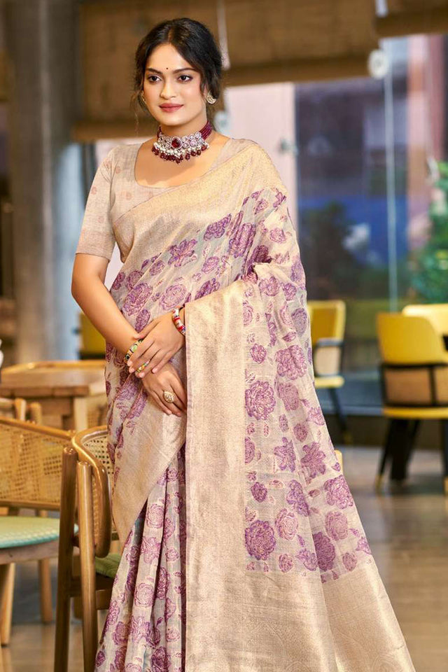 Violet Woven Cotton Saree