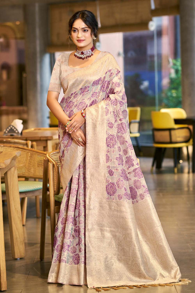 Violet Woven Cotton Saree