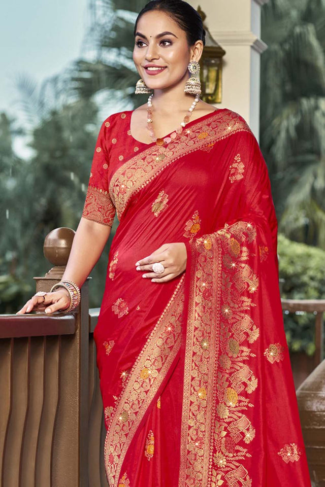 Red Woven Silk Saree