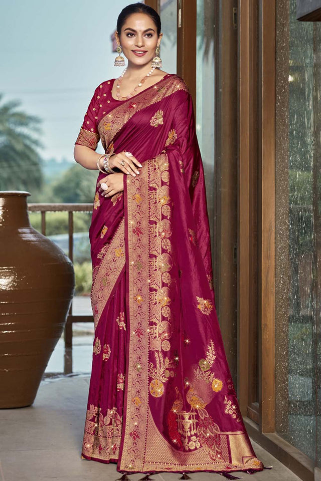 Wine Woven Silk Saree