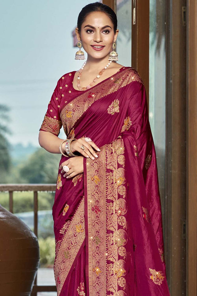 Wine Woven Silk Saree
