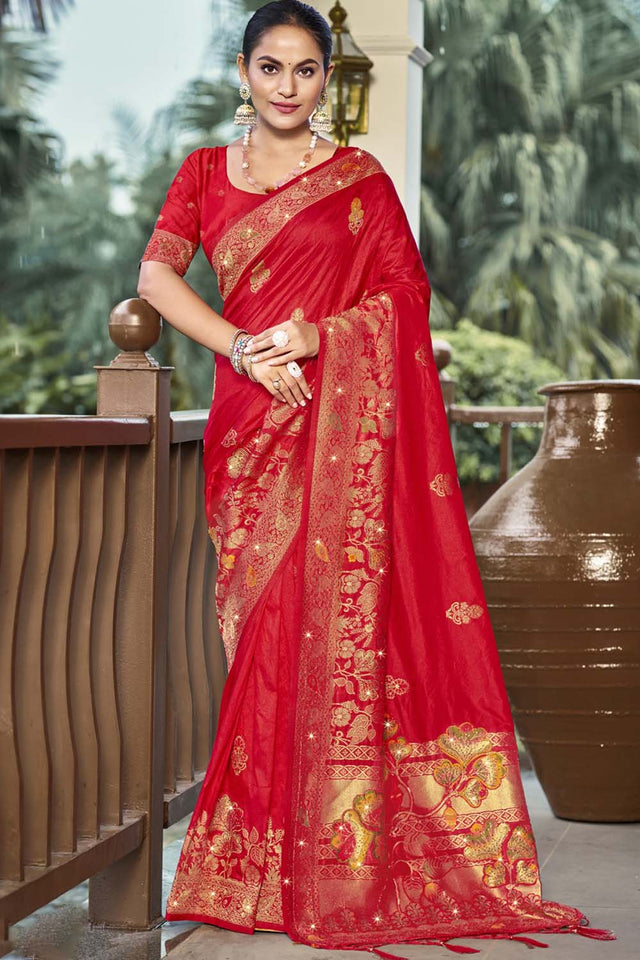 Red Woven Silk Saree
