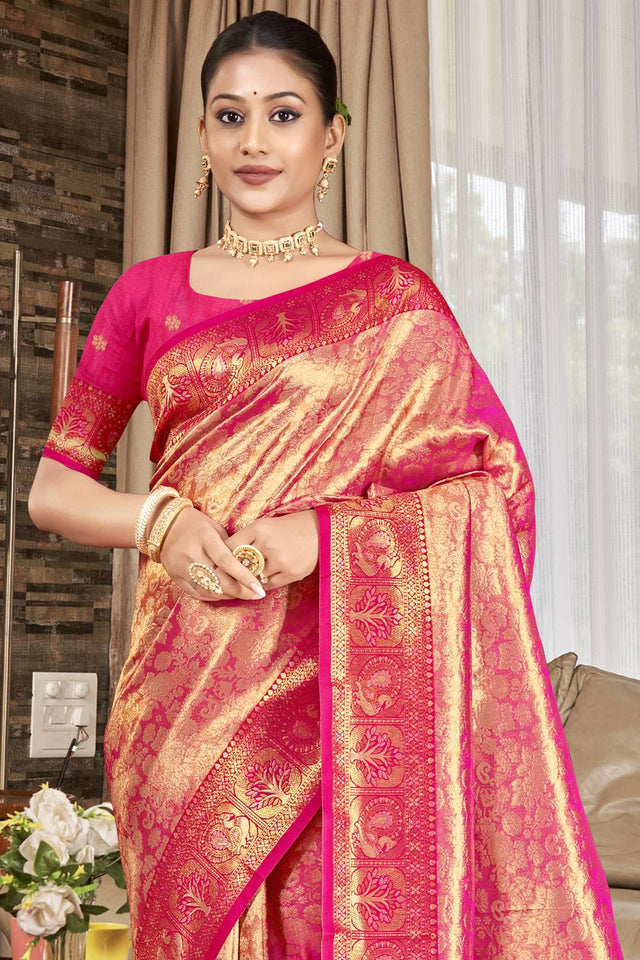 Pink Woven Kanjivaram Silk Saree