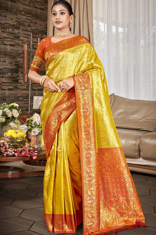 Yellow Woven Kanjivaram Silk Saree