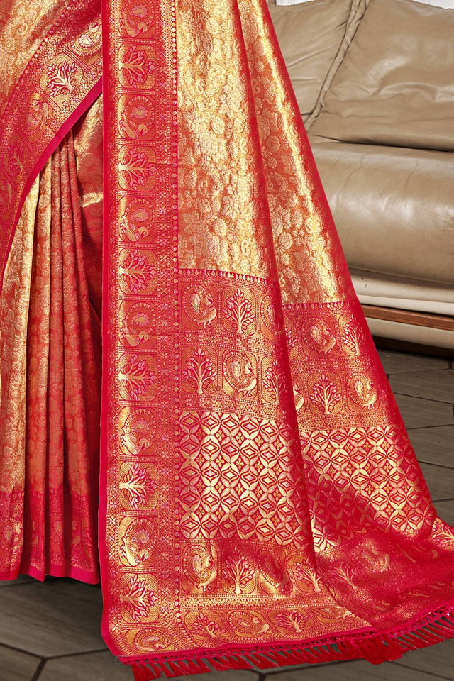 Red Woven Kanjivaram Silk Saree