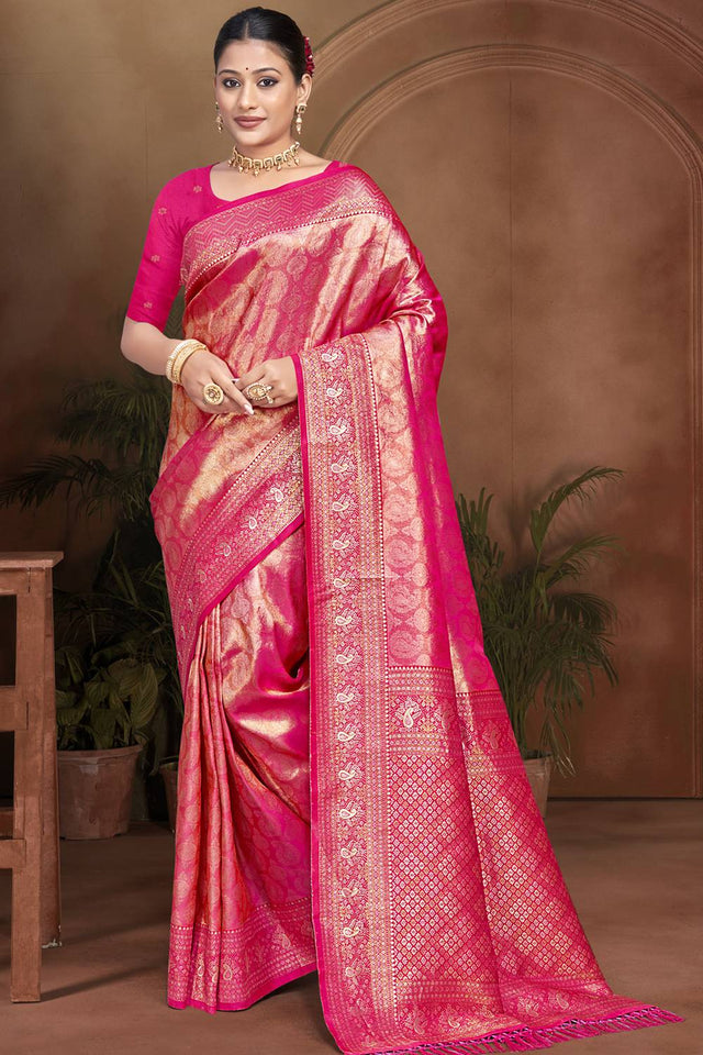 Pink Woven Kanjivaram Silk Saree