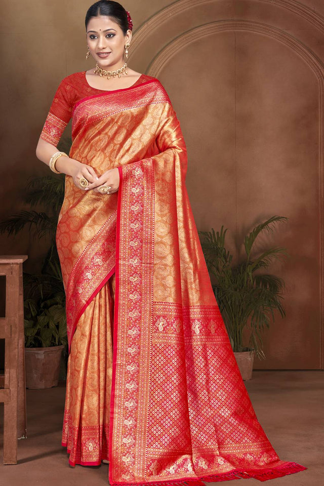 Orange Woven Kanjivaram Silk Saree