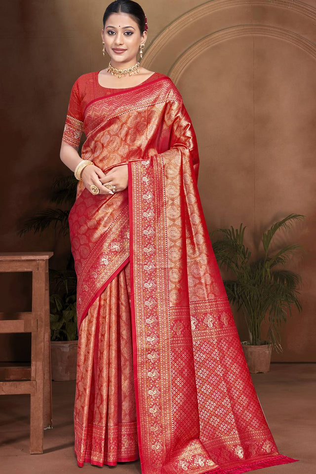 Red Woven Kanjivaram Silk Saree