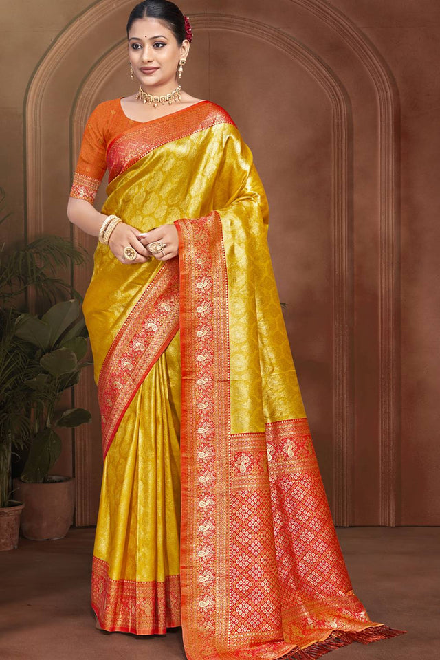 Yellow Woven Kanjivaram Silk Saree