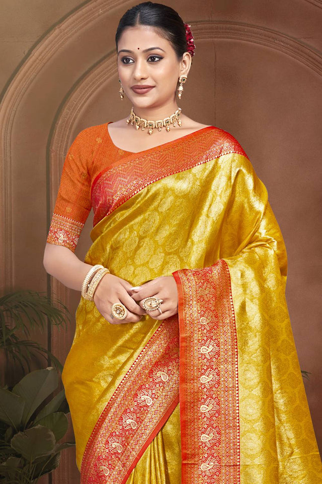 Yellow Woven Kanjivaram Silk Saree