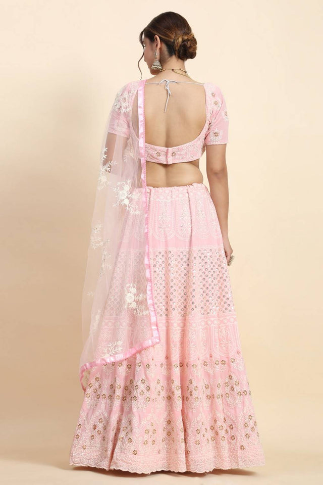 Light Pink Floral Embroidered Silk Lehenga