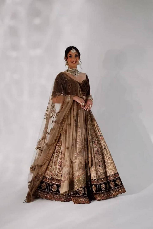 Brown Floral Embroidered Art Silk Lehenga (Baby_brown)
