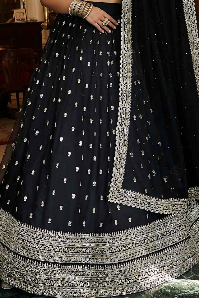 Black Embroidered Georgette Lehenga