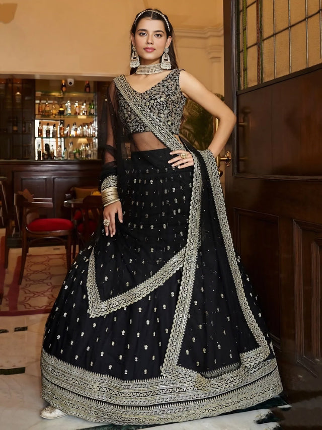 Black Embroidered Georgette Lehenga