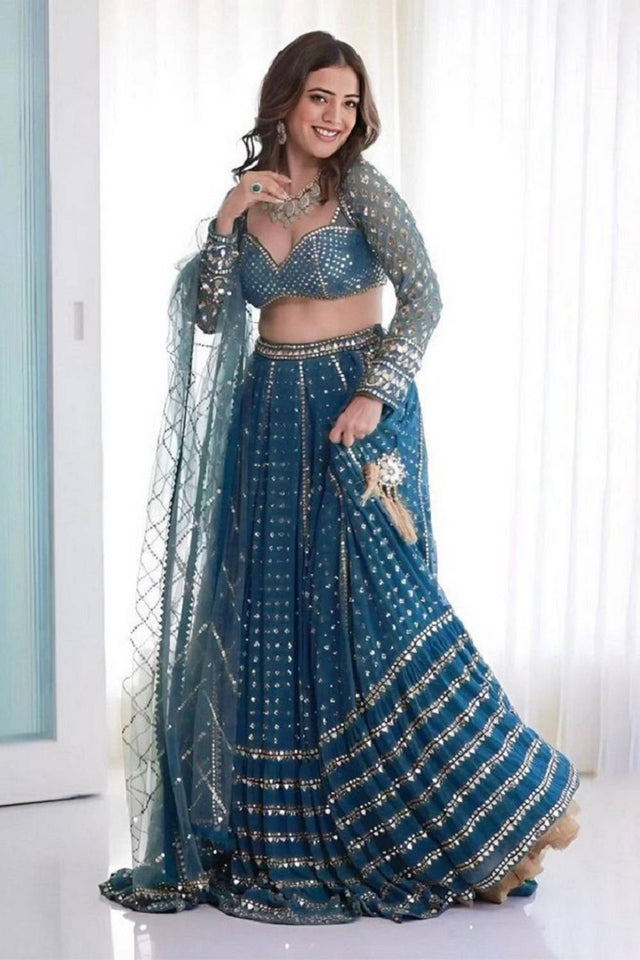 Blue Gotta Patti Georgette Lehenga