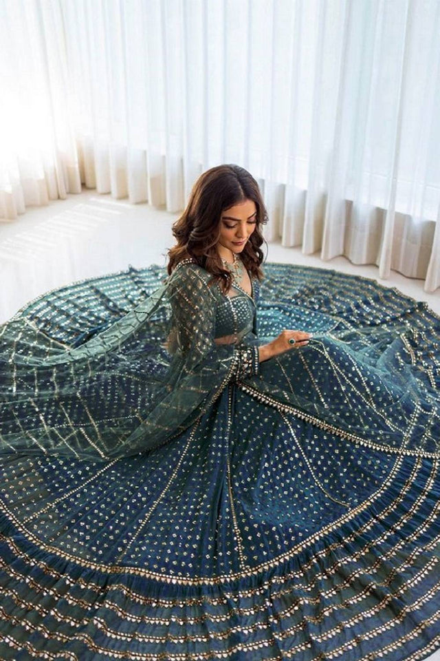 Blue Gotta Patti Georgette Lehenga