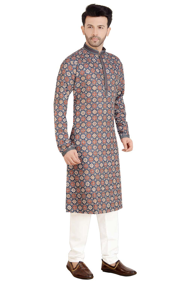 Blue Rayon Cotton Kurta Pajama