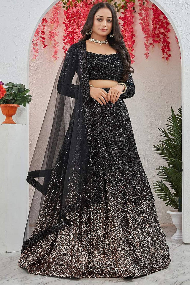 Black Sequin Velvet Lehenga (CB-Black)