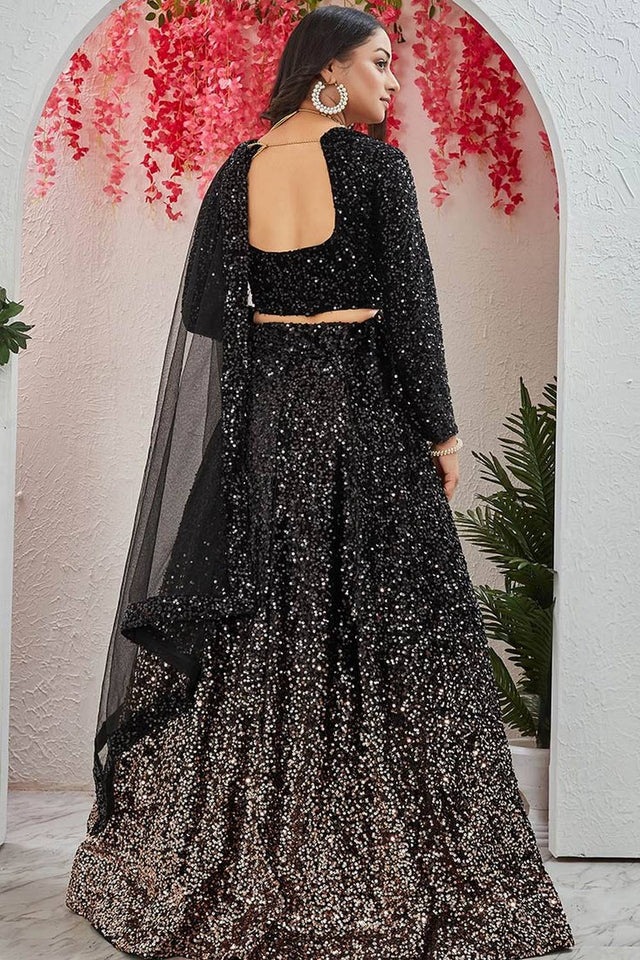 Black Sequin Velvet Lehenga (CB-Black)