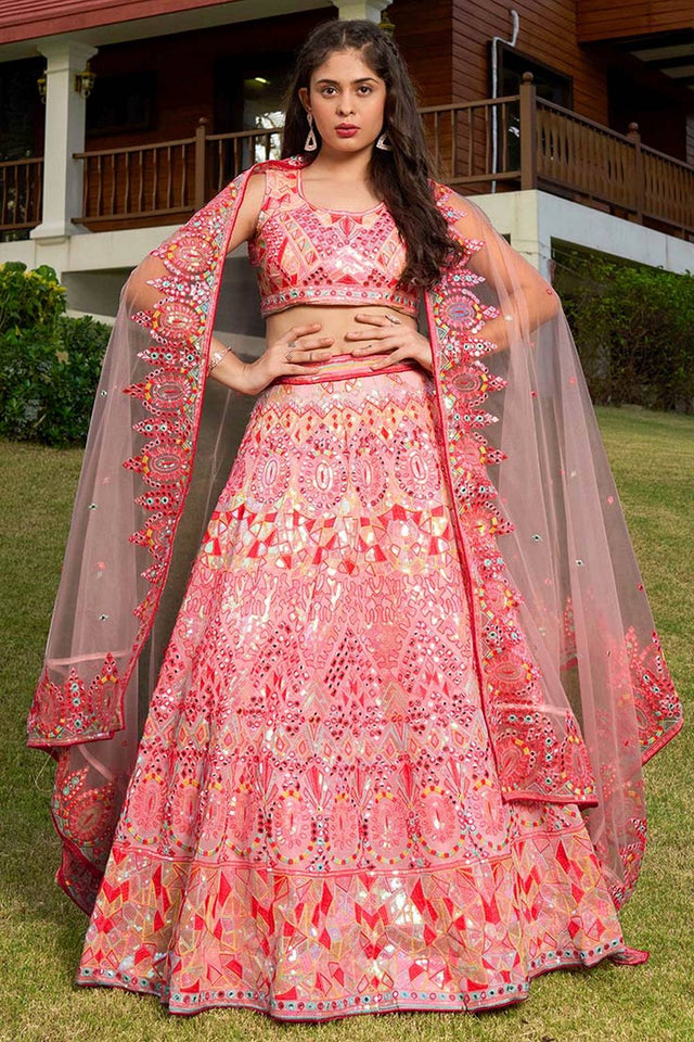 Pink Embroidered Georgette Lehenga (CB-pink)