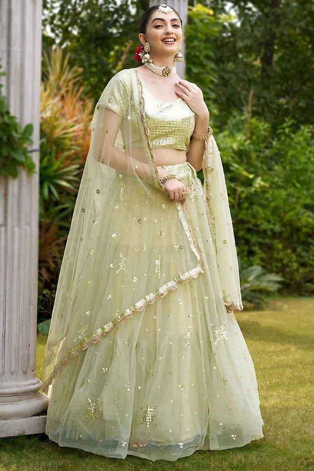 Green Zari Net Lehenga