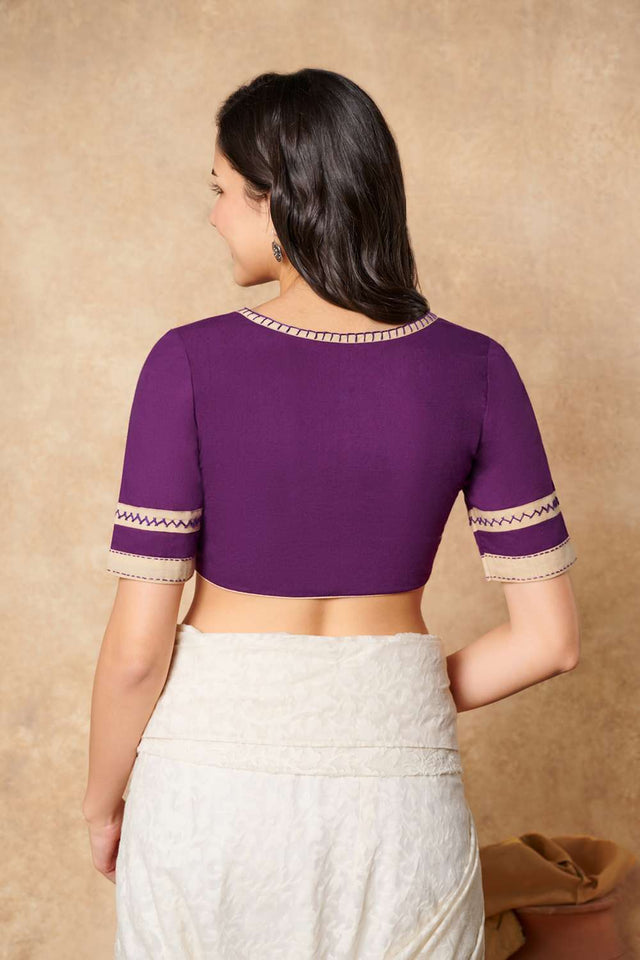 Purple Solid Cotton Round Neck Blouse