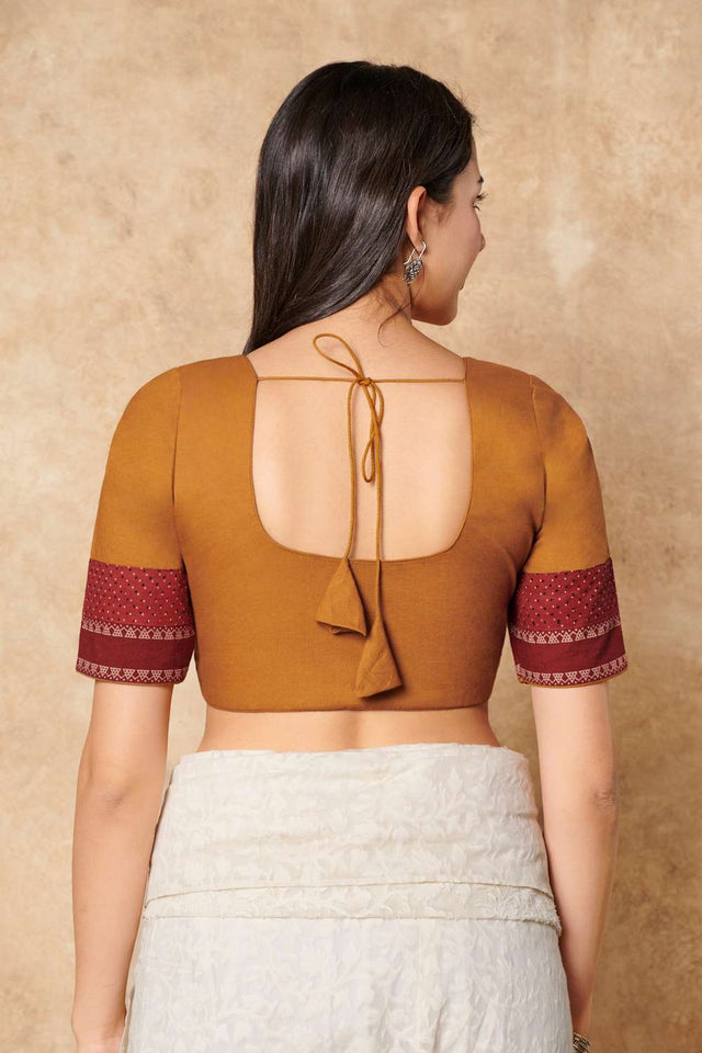 Mustard Solid Cotton Round Neck Blouse