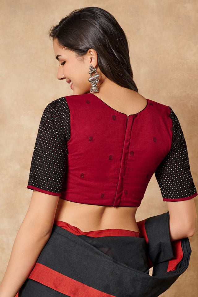 Black Polka Dot Cotton Round Neck Blouse