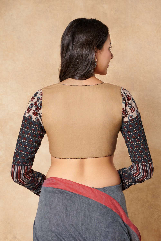 Beige Solid Cotton Round Neck Blouse