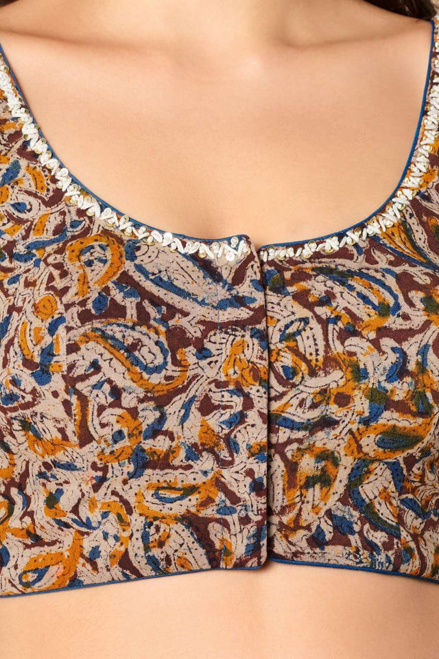 Multicolor Kalamkari Printed Cotton Round Neck Blouse