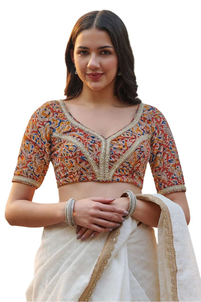 Multicolor Kalamkari Printed Cotton Round Neck Blouse