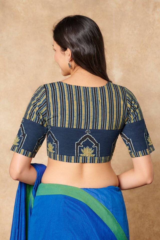 Blue Ajrakh Printed Cotton Round Neck Blouse