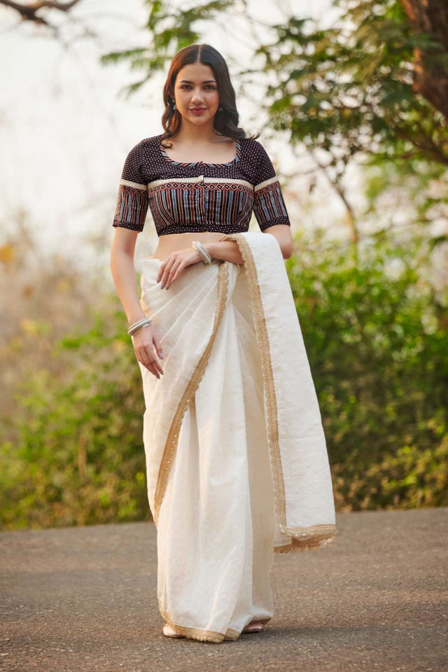 Black Ajrakh Printed Cotton Round Neck Blouse