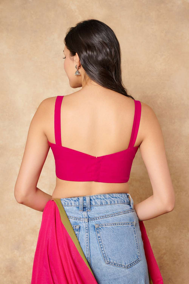 Pink Solid Cotton Sweetheart Neck Blouse