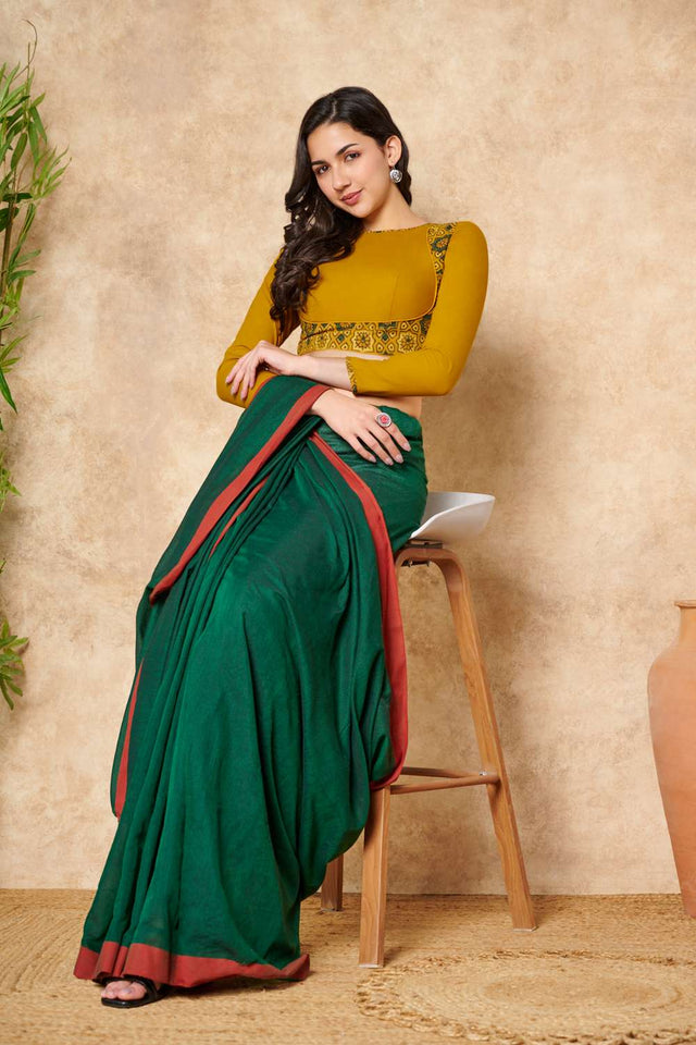 Yellow Ajrakh Printed Cotton Round Neck Blouse