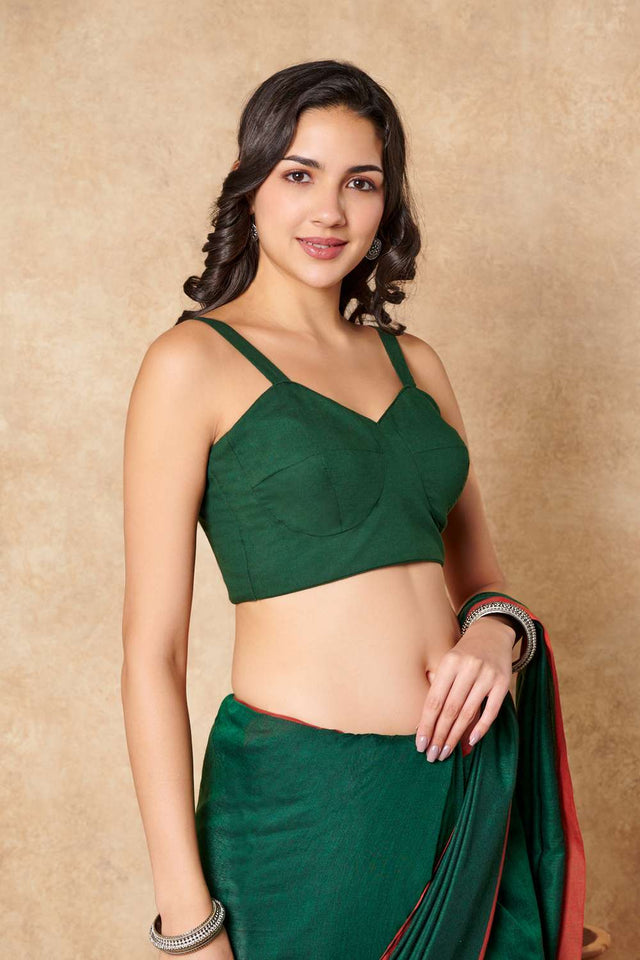 Green Solid Cotton Sweetheart Neck Blouse