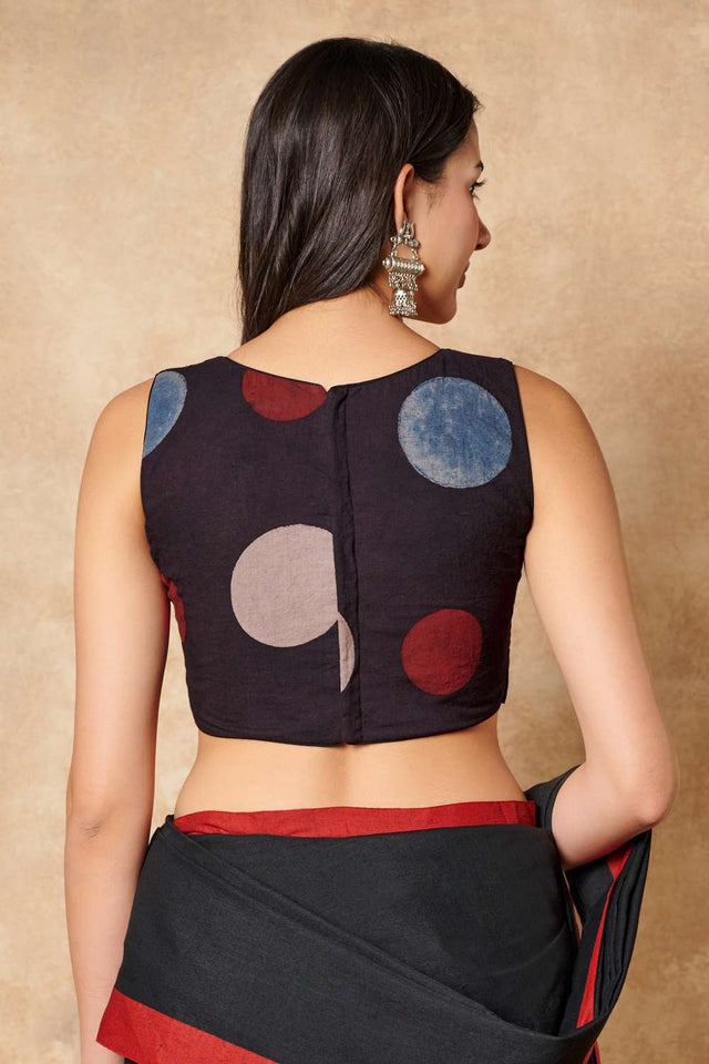 Black Polka Dot Cotton Round Neck Blouse