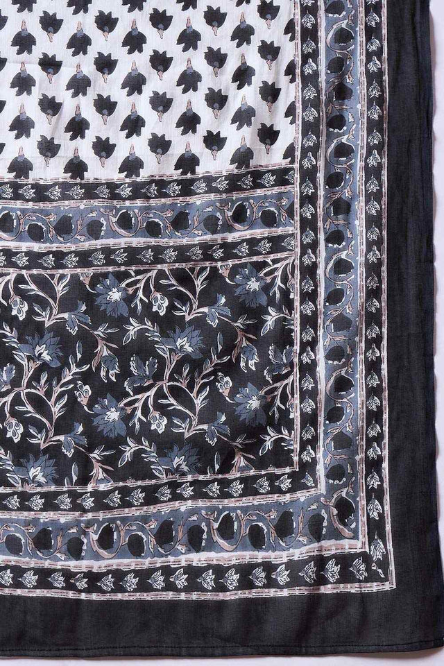 Women's Black Cotton Printed Kurti Pant Set