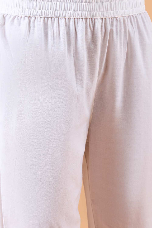 Women's White Cotton Printed Kurti Pant Set
