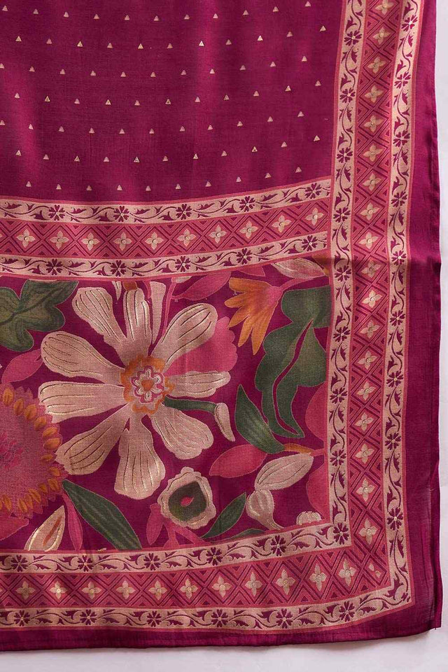Women's Maroon Silk Blend Printed Kurti Pant Set