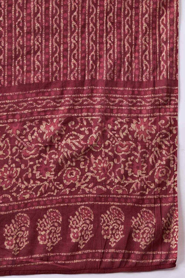 Women's Maroon Cotton Printed Kurti Pant Set